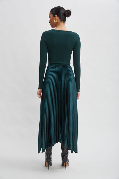 Long Sleeve Knit Pleated Dress Image 5
