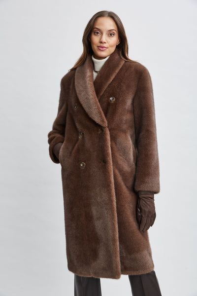 Vegan Fur Double Breasted Coat Image 2