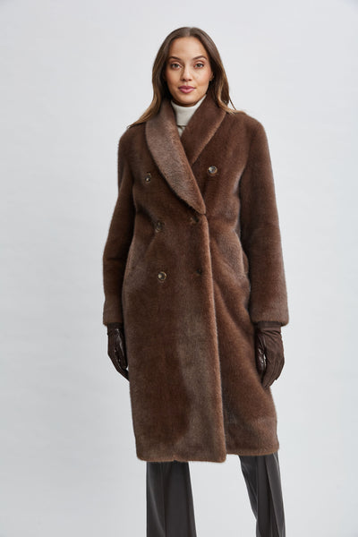 Vegan Fur Double Breasted Coat Image 3