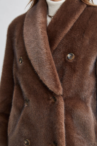 Vegan Fur Double Breasted Coat Image 5
