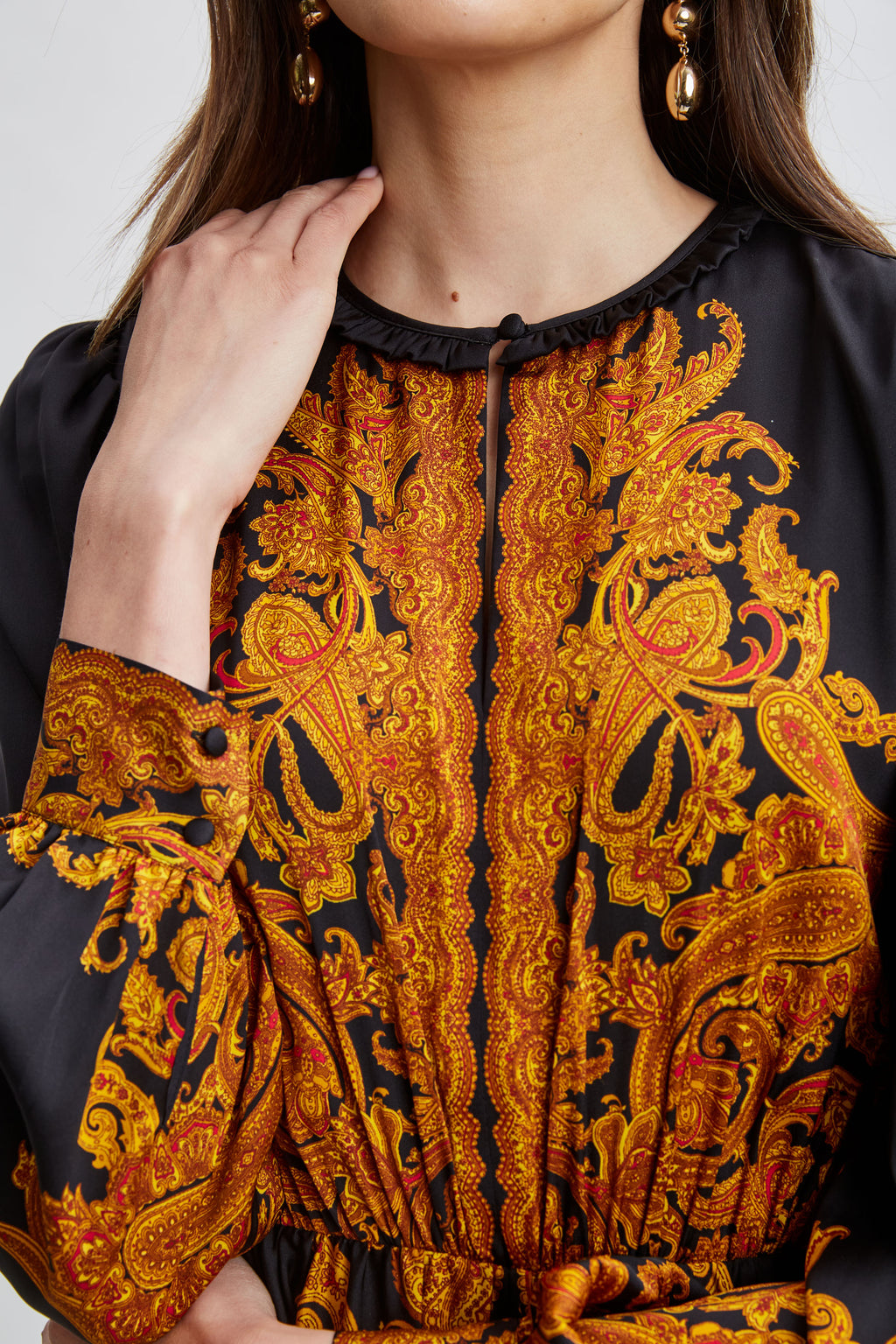 【MICHAEL KORS】ペイズリー ティアード袖SILK dress MICHAEL KORS】ペイズリー ティアード袖SILK dress