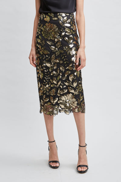 Floral Sequin Midi Skirt Image 1