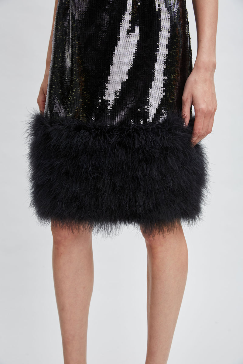Sequin feather hem dress hotsell