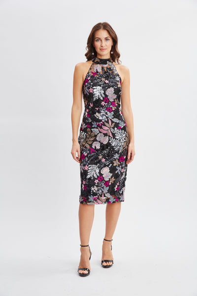 Floral Sequin Halter Dress Image 1