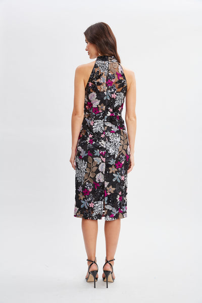 Floral Sequin Halter Dress Image 5