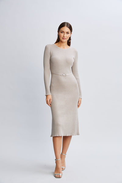Metallic Belted Sweater Dress Image 1