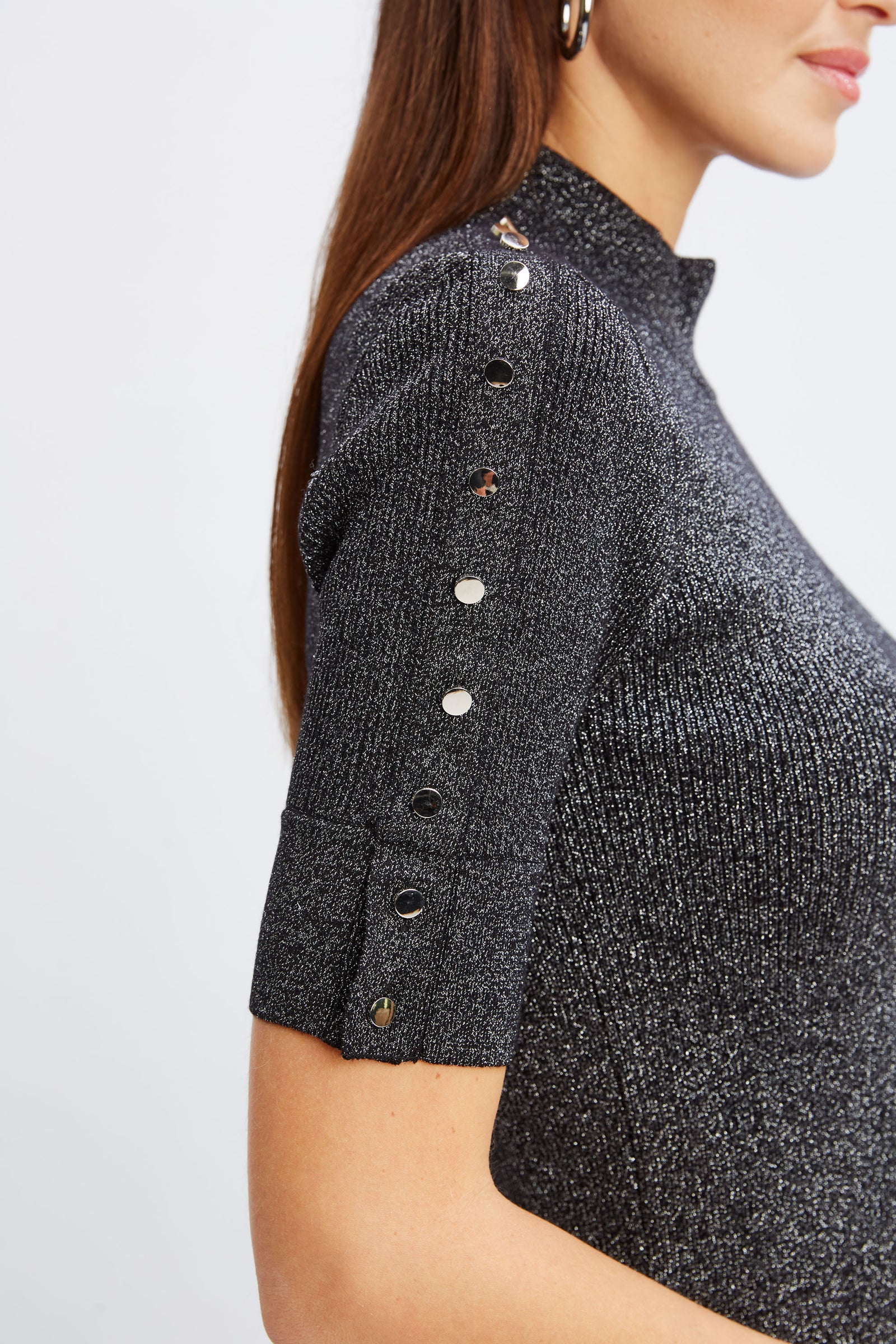Metallic Mock Neck Short Sleeve Sweater – Elie Tahari