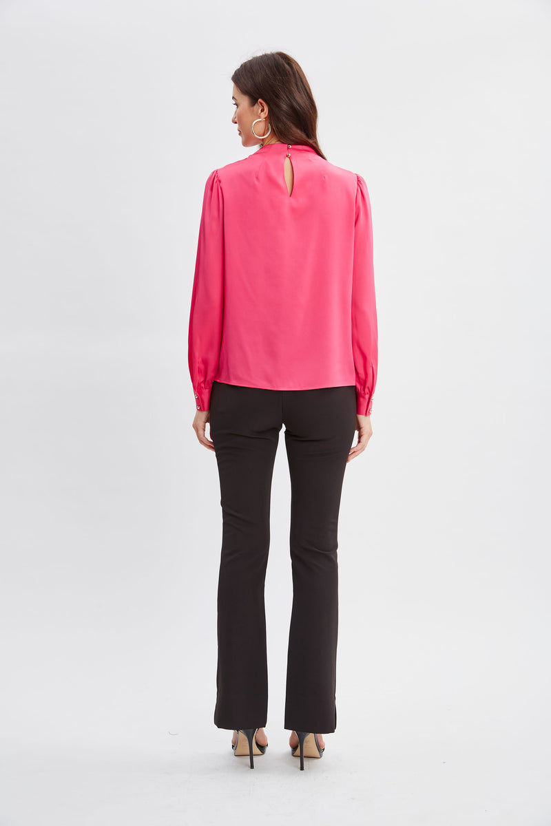Silk Pleated Draped Neck Shirt
