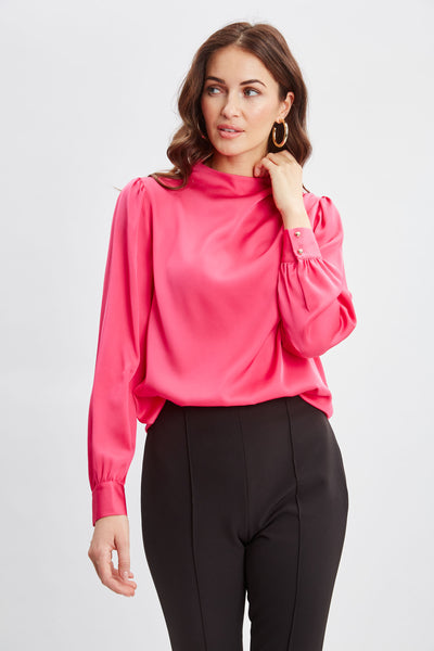 Silk Pleated Draped Neck Shirt Image 3