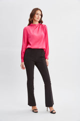 Silk Pleated Draped Neck Shirt