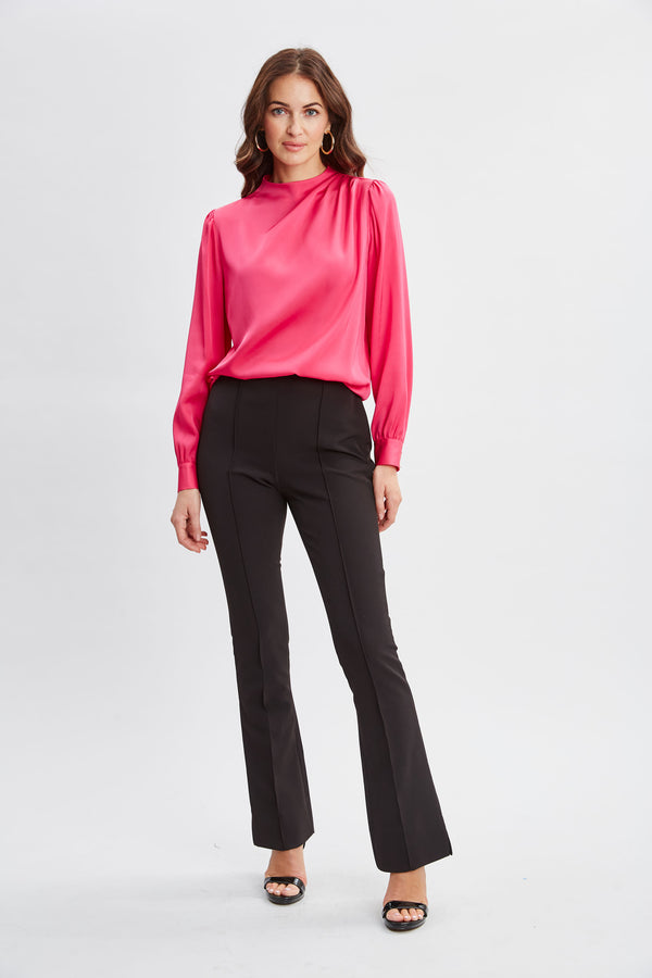 Silk Pleated Draped Neck Shirt