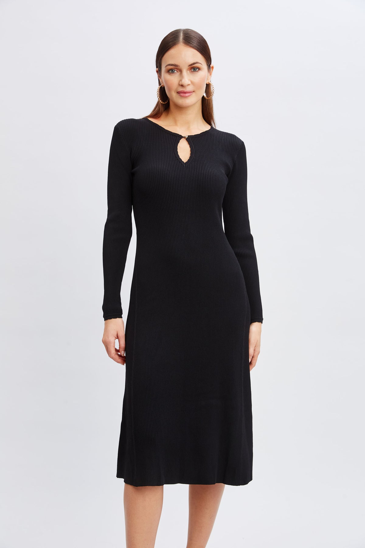 long cool woman in a black dress meaning Scallop Keyhole Sweater Dress – Elie Tahari