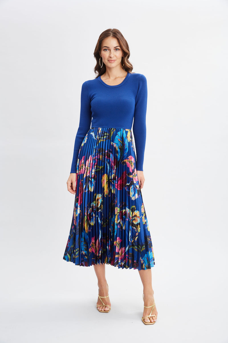 Mixed Media Floral Pleated Dress Elie Tahari Mixed Media Floral Pleated Dress Elie Tahari