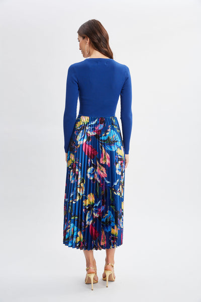 Mixed Media Floral Pleated Dress Image 5