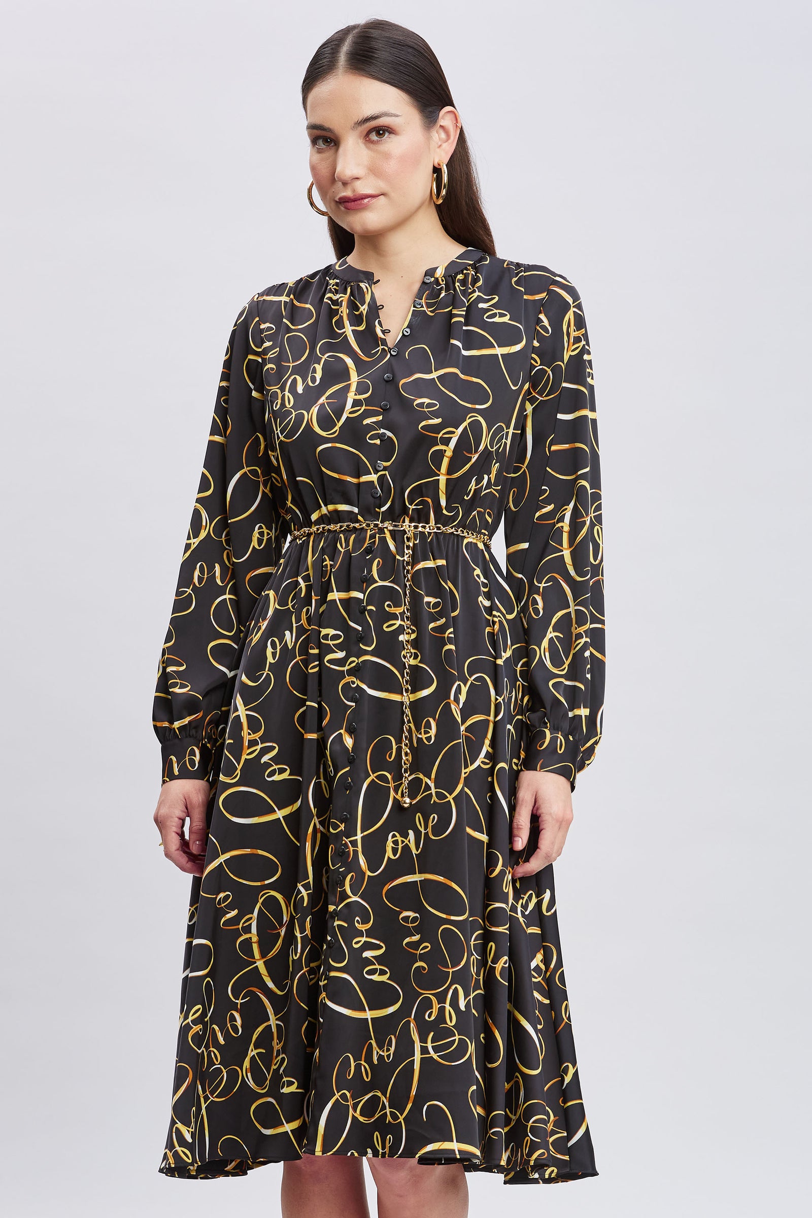 ◆ELIE TAHARI チェーンベルト ダートドレス T-Tahari Geometric Chain Shirt Dress – Elie Tahari
