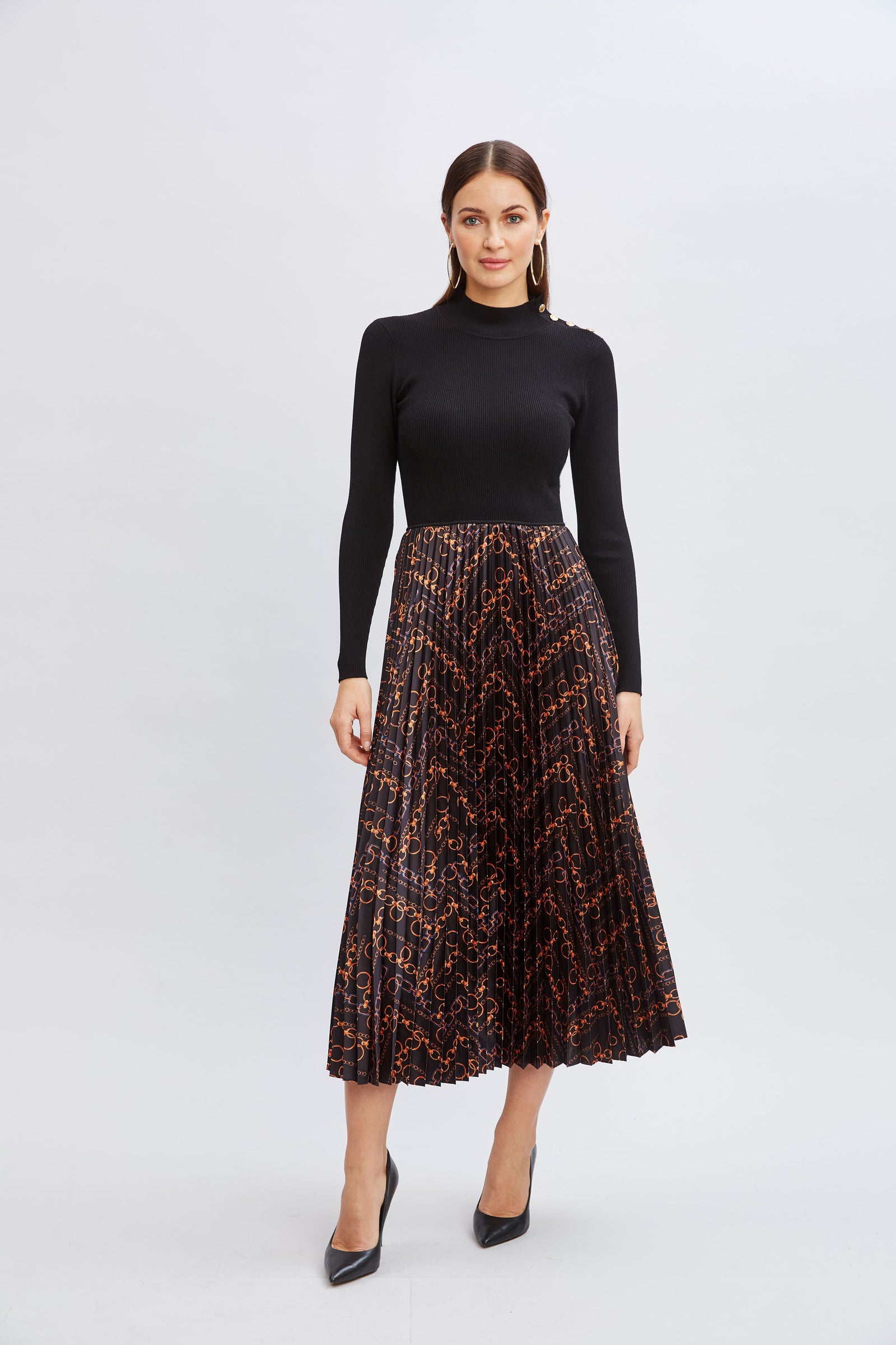 Mixed Media Chain Pleated Dress – Elie Tahari