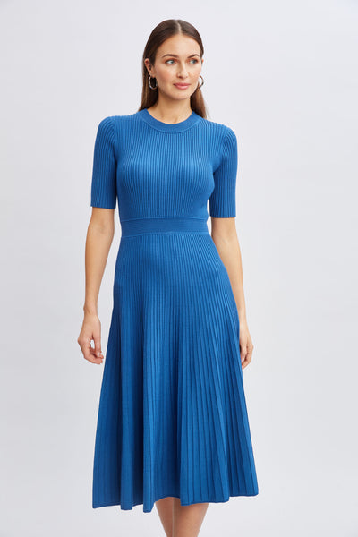 Short Sleeve Rib Flare Sweater Dress Image 3