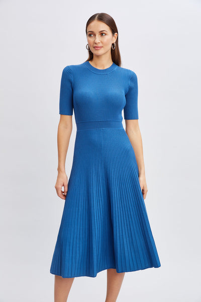 Short Sleeve Rib Flare Sweater Dress Image 5