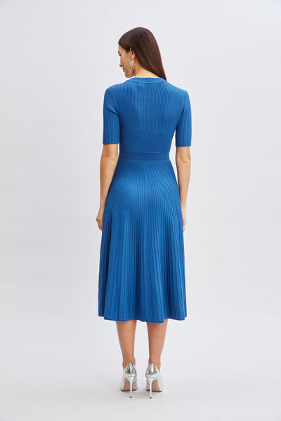 Short Sleeve Rib Flare Sweater Dress Image 6