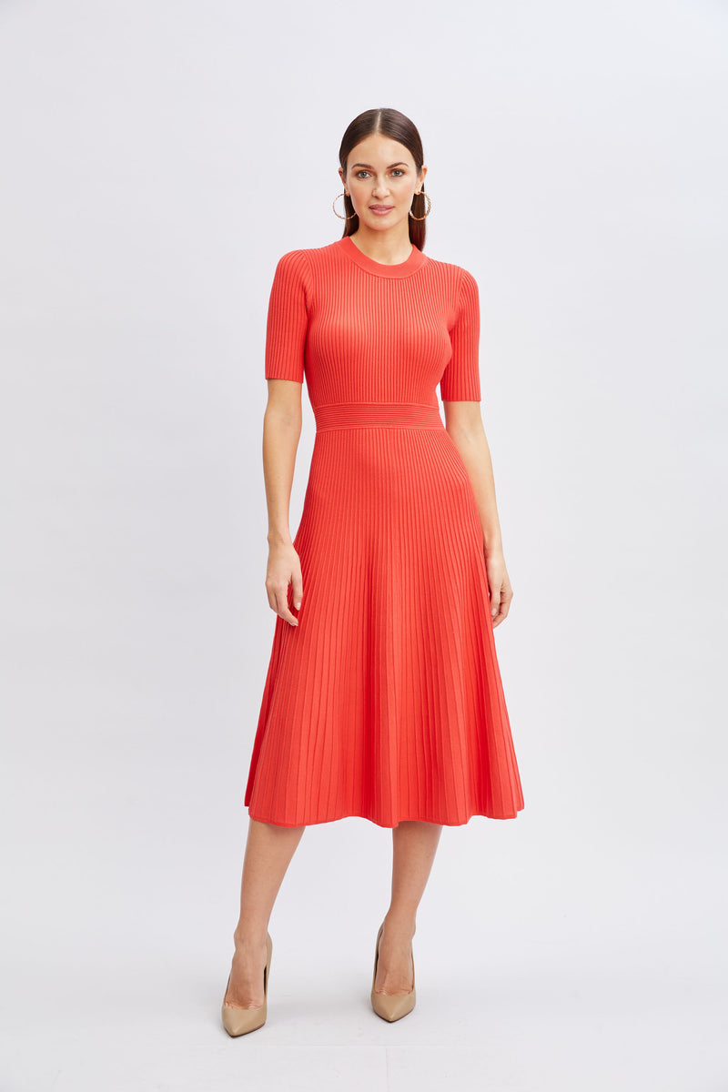 Short Sleeve Rib Flare Sweater Dress Elie Tahari Short Sleeve Rib Flare Sweater Dress Elie Tahari