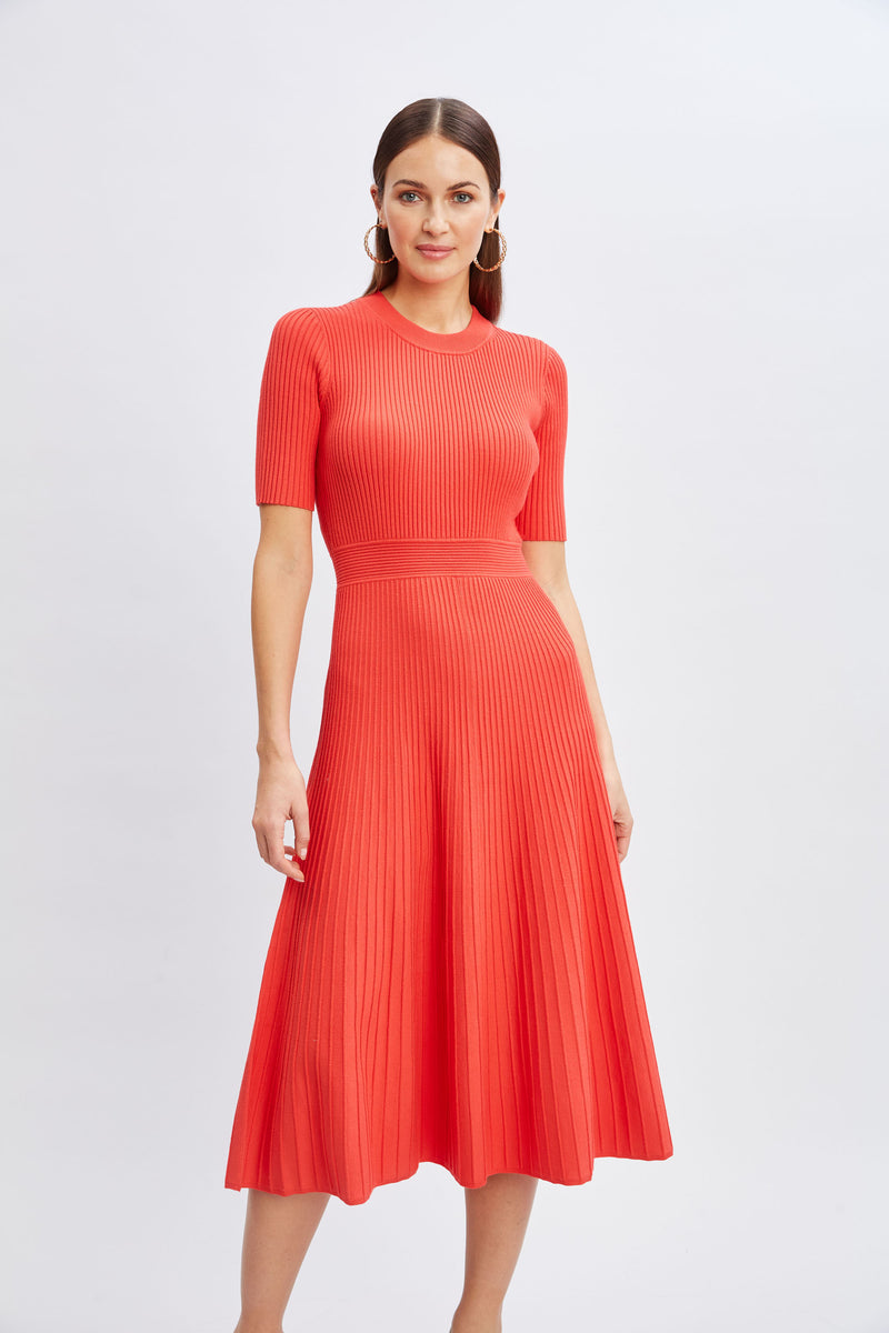 Short Sleeve Rib Flare Sweater Dress Elie Tahari Short Sleeve Rib Flare Sweater Dress Elie Tahari