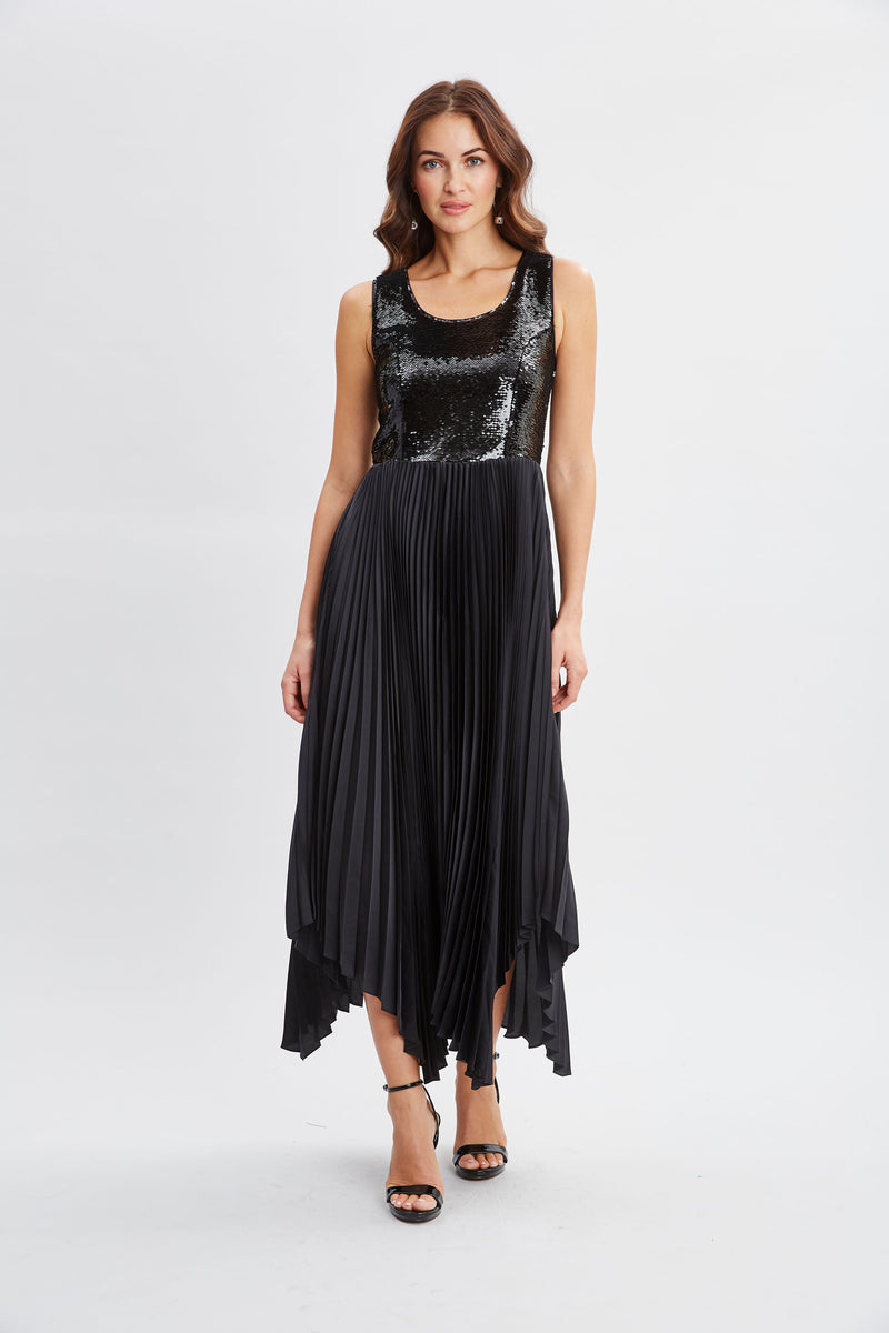 Sequin Bodice Pleated Dress Elie Tahari Sequin Bodice Pleated Dress Elie Tahari