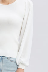 Chiffon Sleeve Rib Sweater