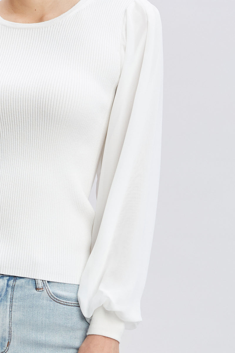 Chiffon Sleeve Rib Sweater