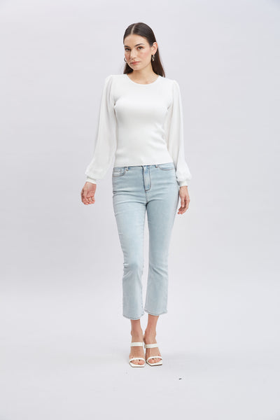 Chiffon Sleeve Rib Sweater Image 1