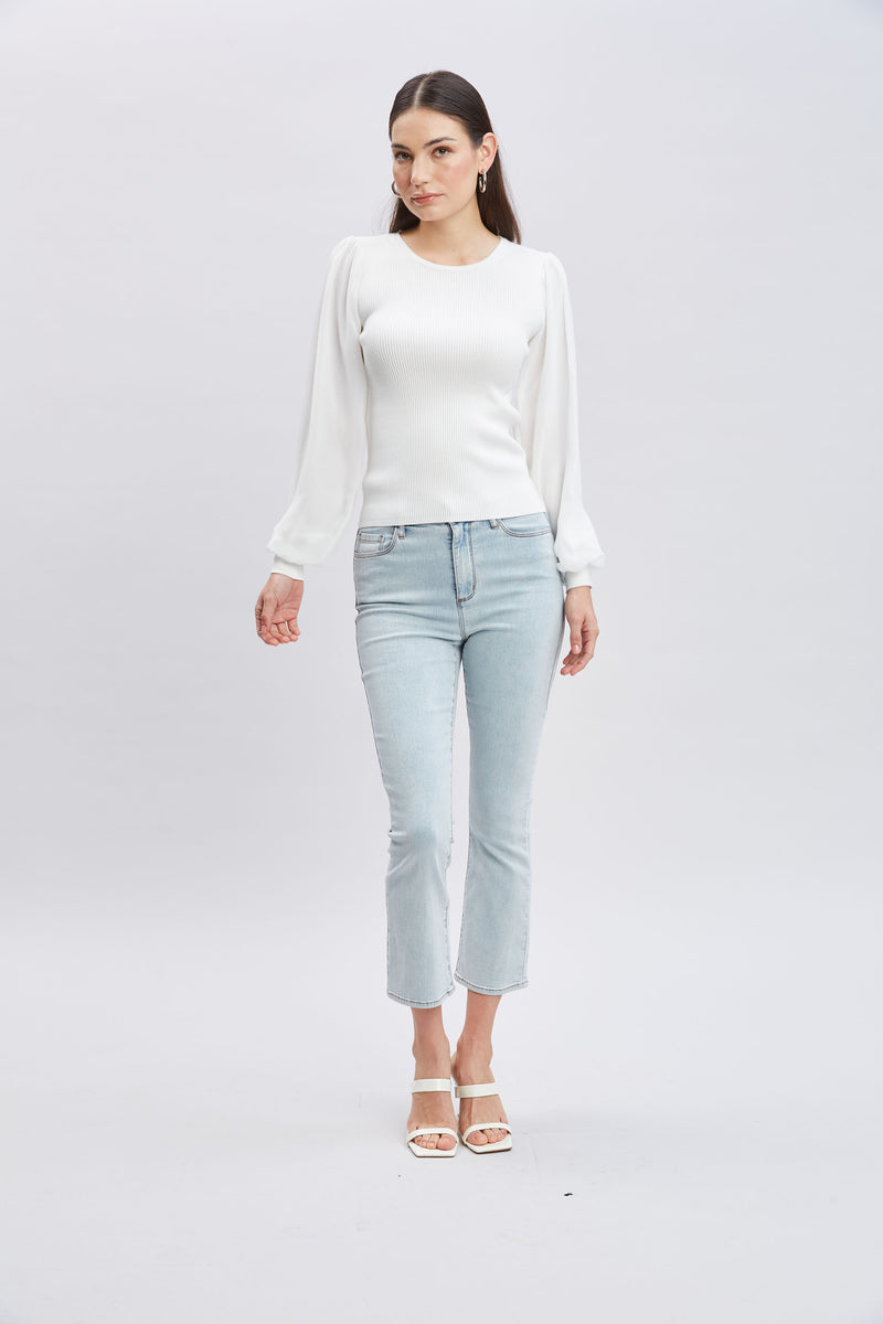 Chiffon Sleeve Rib Sweater
