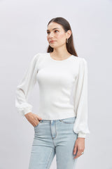 Chiffon Sleeve Rib Sweater