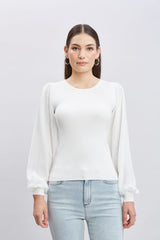 Chiffon Sleeve Rib Sweater