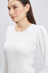 Chiffon Sleeve Rib Sweater