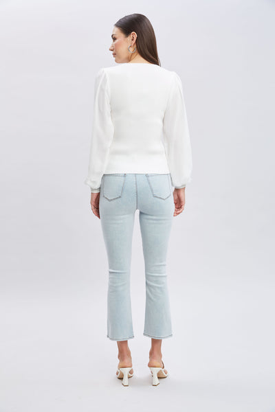 Chiffon Sleeve Rib Sweater Image 3