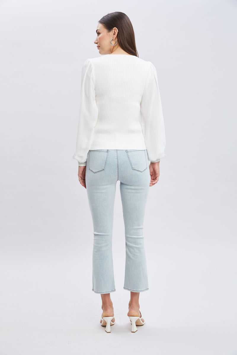Chiffon Sleeve Rib Sweater
