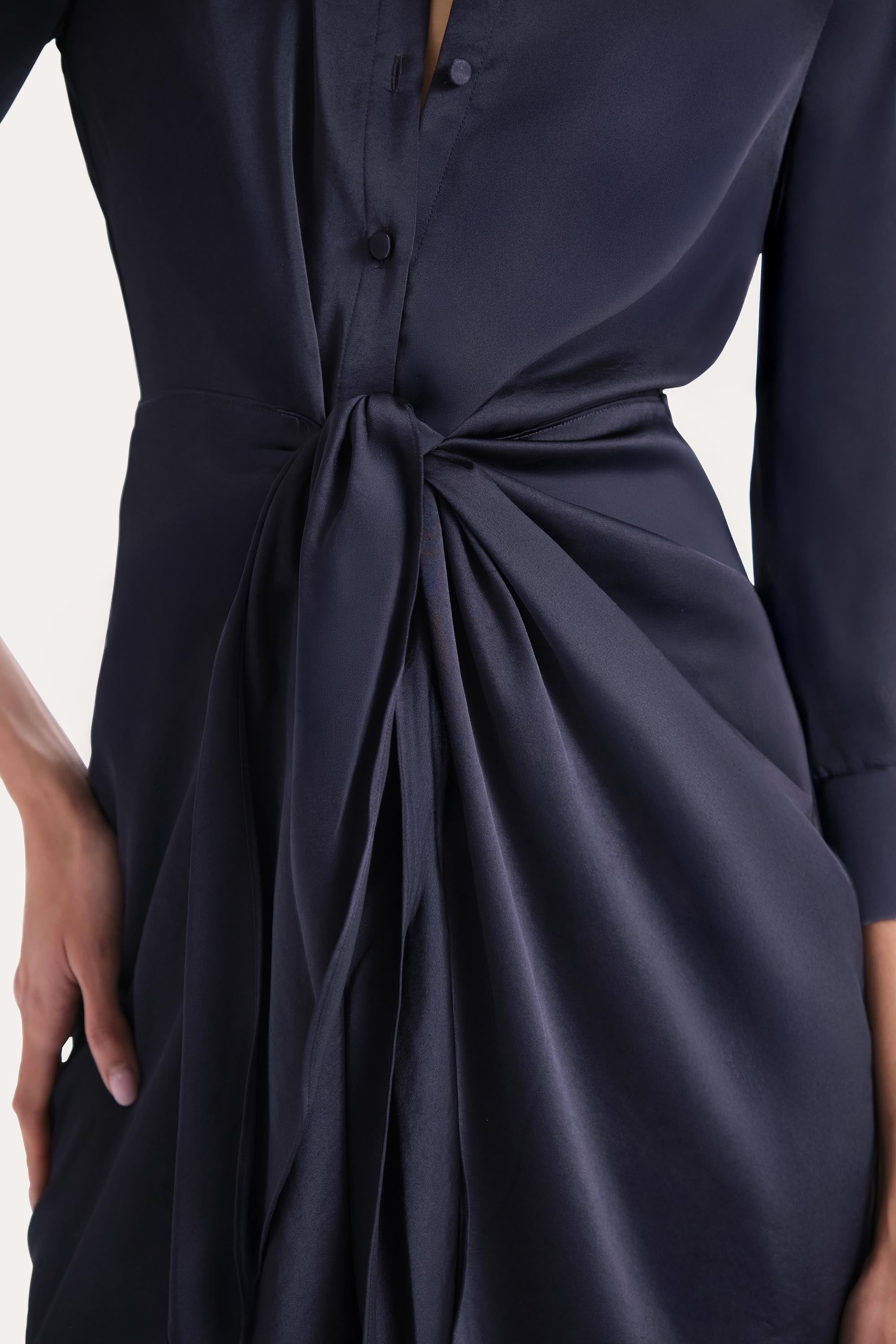 Satin Tie Shirt Dress