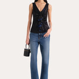Silk Satin Sleeveless Ruffle Top