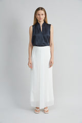 Sleeveless Silk Satin Contour Shirt