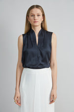 Sleeveless Silk Satin Contour Shirt