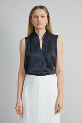 Sleeveless Silk Satin Contour Shirt