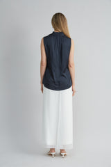 Sleeveless Silk Satin Contour Shirt