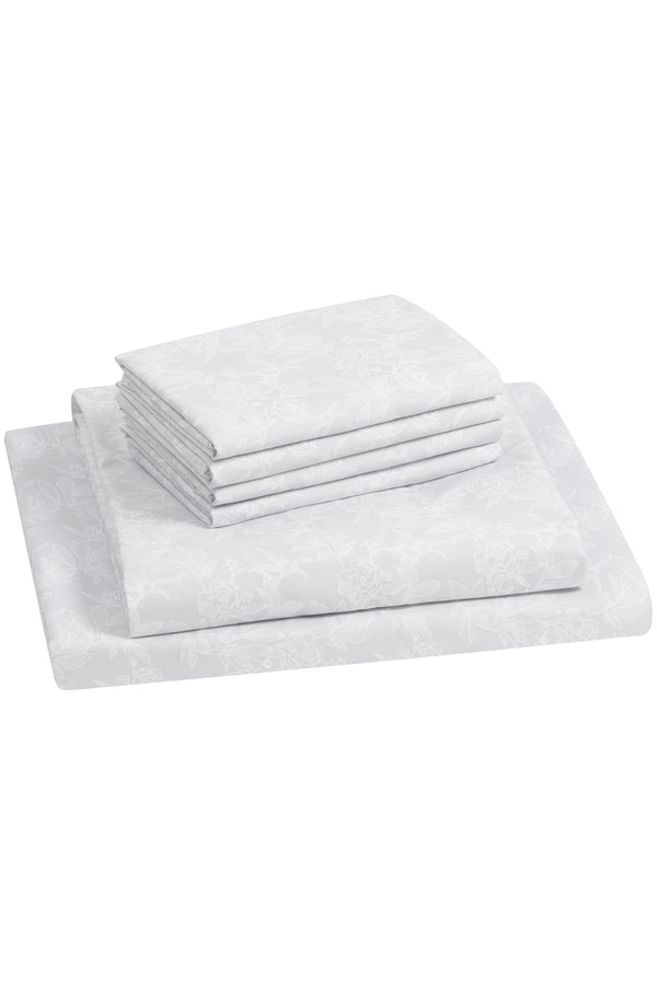 Tahari Grey Floral 6-Piece Bed Sheet Set, King