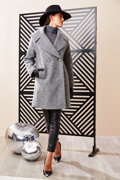 Herringbone Brushed Double Breasted Coat Image 2