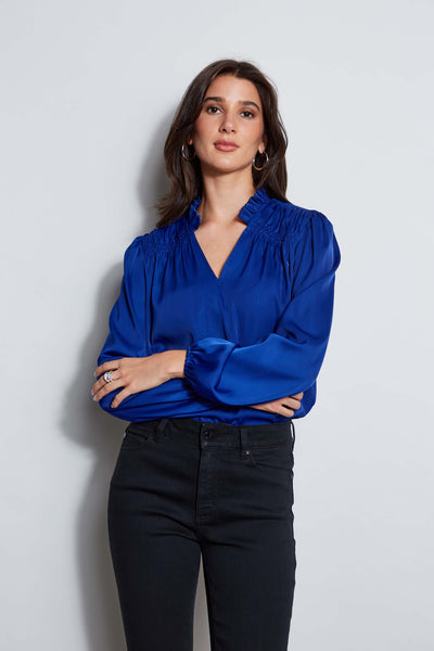 T-Tahari V-Neck Satin Blouson Shirt Image 1