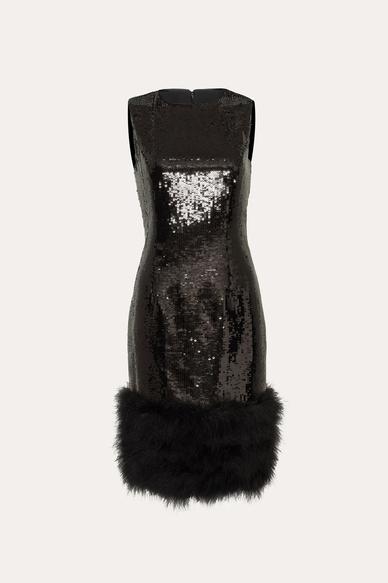 Sequin Feather Hem Dress