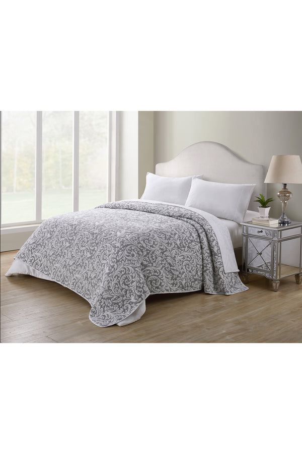 Tahari Textured Damask Slate Coverlet Blanket