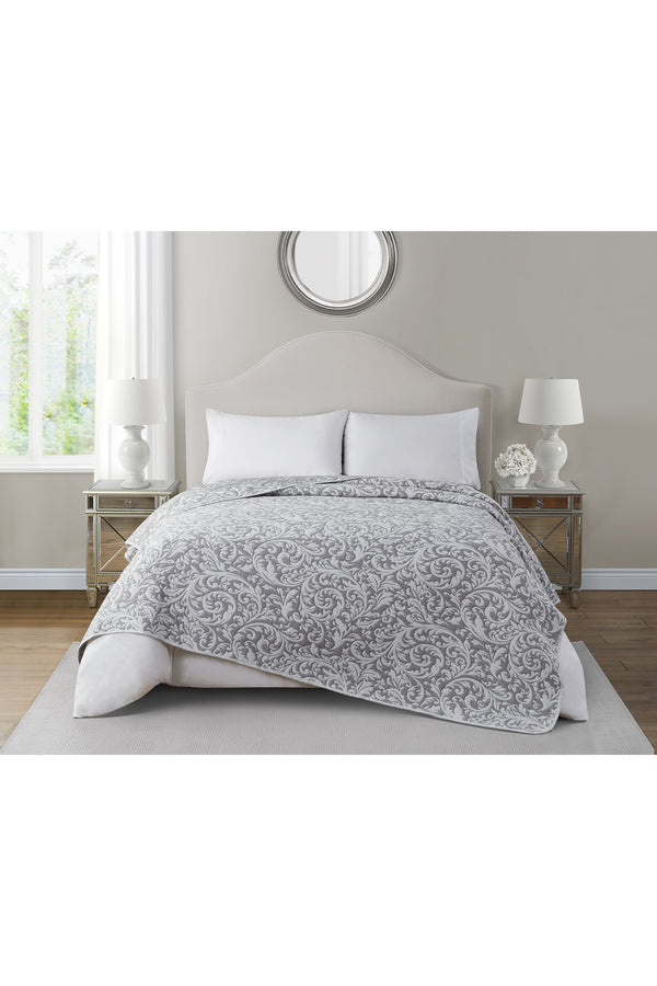 Tahari Textured Damask Slate Coverlet Blanket