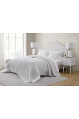 Tahari Reversible Damask Taupe Coverlet Blanket, Queen