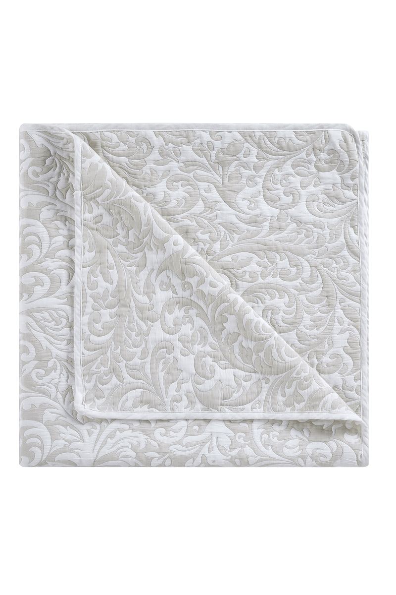 Tahari Reversible Damask Taupe Coverlet Blanket, Queen