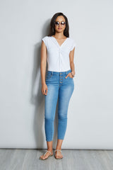 Tahari Skinny Button Denim Jeans